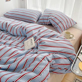 Simple Style Red and Blue Stripe Duvet Cover Set - Washed Cotton Bedding Set - Himpall